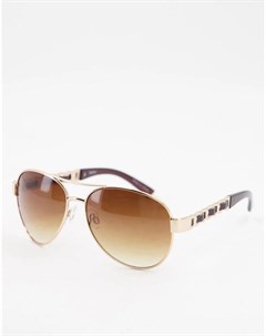 Солнцезащитные очки в золотистой оправе с оригинальными дужками и коричневыми линзами Accessorize