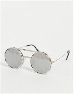 Серебристые солнцезащитные очки круглой формы в стиле унисекс с серебристыми зеркальными линзами Spi Spitfire