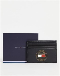 Черный кожаный кошелек для пластиковых карт с логотипом с подписью Tommy hilfiger