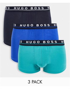 Набор из 3 боксеров брифов синего черного зеленого цветов со сплошным притом логотипа на поясе BOSS Boss bodywear