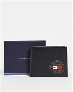 Маленький черный кожаный бумажник с логотипом с подписью Tommy hilfiger