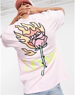 Розовая футболка с надписью Love и принтом розы New love club