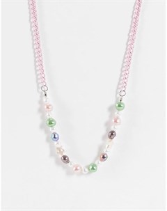 Розоватое ожерелье с искусственным жемчугом и цветными бусинами Asos design