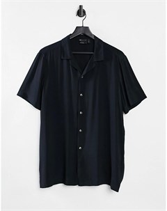 Черная рубашка классического кроя из вискозы с отложным воротником Asos design