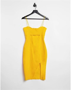 Облегающее платье мини золотисто желтого цвета с разрезом по бедру и вырезом спереди Vesper