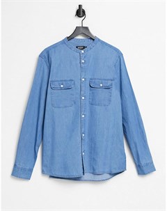 Голубая джинсовая рубашка из органического хлопка с длинными рукавами и воротником с застежкой на пу Burton menswear