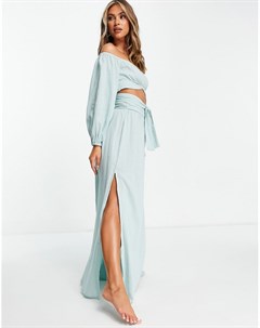 Пляжная юбка голубого цвета с запахом от комплекта Asos design