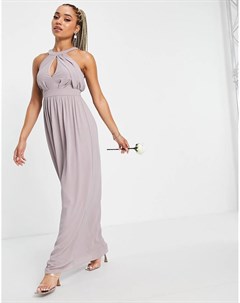 Платье миди серого лавандового цвета для подружки невесты с плиссировкой Tfnc