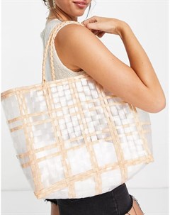 Плетеная сумка тоут в стиле oversized прозрачного кремового и светло коричневого цвета Truffle collection