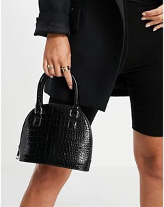 Черная сумка боулер с ручкой сверху и съемным ремешком через плечо с фактурой под кожу крокодила Asos design