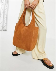 Большая квадратная замшевая сумка шопер светло коричневого цвета Asos design