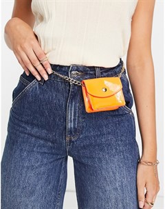 Маленькая лакированная сумка на пояс неоново оранжевого цвета с цепочкой Truffle collection
