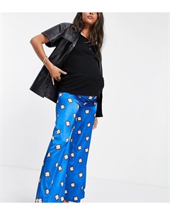 Эксклюзивные брюки кобальтового цвета с широкими штанинами и геометрическим принтом от комплекта Queen bee