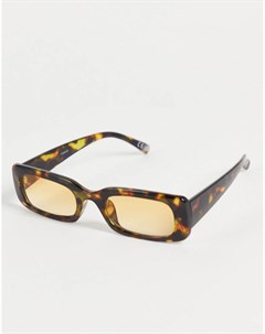 Прямоугольные солнцезащитные очки среднего размера в тонкой черепаховой оправе с оранжевыми линзами Asos design