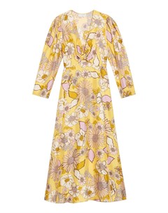 Желтое шелковое платье с цветочным принтом Sandro