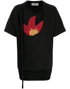 Многослойная футболка с цветочной вышивкой Yohji yamamoto