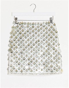 Мини юбка с пайетками серебристого цвета Asos design