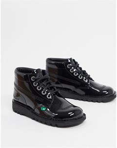 Черные лакированные высокие ботинки на плоской подошве Kickers