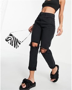Черные выбеленные джинсы в винтажном стиле со рваной отделкой Parisian