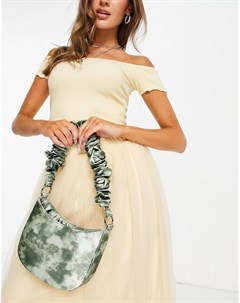 Зеленая закругленная сумка на плечо с суперприсборенным ремешком и принтом тай дай Asos design