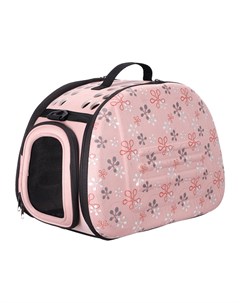 Складная сумка переноска для собак и кошек до 6кг бледно розовая в цветочек 30х46х32см Ibiyaya