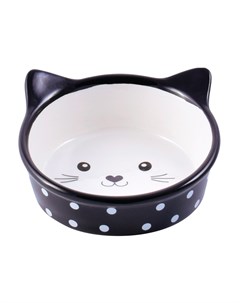 Миска для кошек керамическая Мордочка кошки черная в горошек 250мл Керамикарт