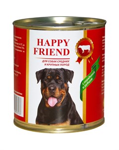 Корм для собак для средних и крупных пород с говядиной и рубцом банка 750г Happy friend
