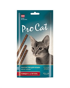 Лакомство для кошек Лакомые палочки с говядиной и печенью 13 5 см 3 шт х 5 г 15 г Pro cat