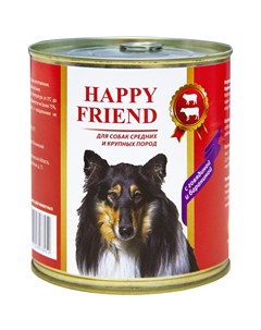 Корм для собак для средних и крупных пород с говядиной и бараниной банка 750г Happy friend