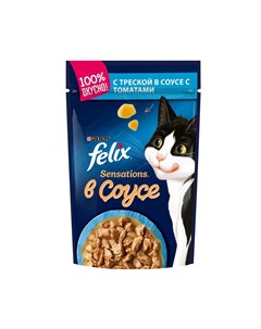 Корм для кошек Sensations с треской в соусе пауч 85г Felix