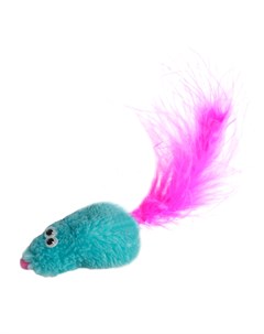 Игрушка для кошек Дразнилка Мышь с мятой голубой мех с хвостом перо Gosi