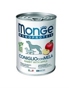 Корм для собак Monoproteico Fruits паштет кролик рис яблоки конс 400г Monge