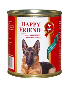 Корм для собак для средних и крупных пород ассорти из потрошков банка 750г Happy friend