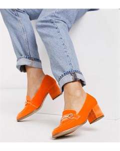 Оранжевые бархатные лоферы на среднем каблуке для широкой стопы Asos design