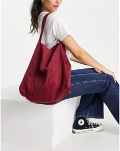 Бордовая вельветовая сумка шопер Asos design
