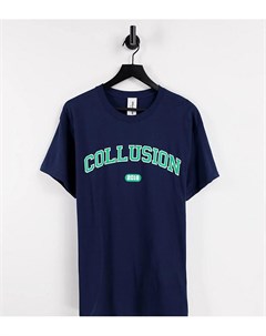Темно синяя футболка с принтом в университетском стиле Collusion