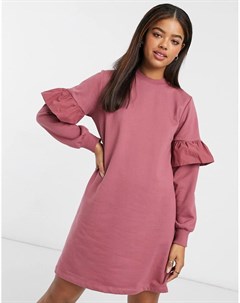 Платье свитшот мини розового цвета с оборками на рукавах New look