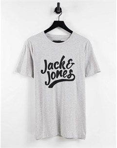 Светло серая меланжевая футболка с логотипом Jack & jones