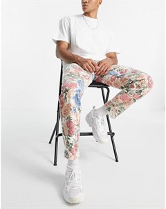 Бежевые прямые джинсы с цветочным принтом от комплекта Liquor n poker