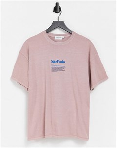 Oversized футболка светло бежевого цвета с принтом Sao Paulo на груди Topman