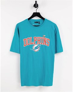 Синяя oversized футболка с принтом NFL Miami Dolphins Asos design