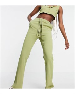 Зеленые расклешенные брюки из ткани с мятым эффектом с завязками на талии от комплекта ASOS DESIGN T Asos tall