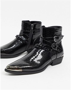 Черные ботинки челси в стиле вестерн из искусственной крокодиловой кожи на кубинском каблуке Asos design
