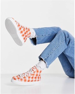 Оранжевые высокие кроссовки в клетку Cosmo Topshop