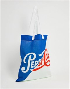 Белая сумка тоут из органического хлопка синего цвета с принтом Pepsi в стиле ретро Asos design