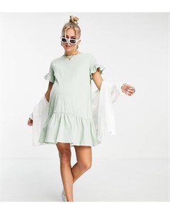 Платье мини А силуэта шалфейно зеленого цвета с оборками x Brooke Vincent In the style maternity
