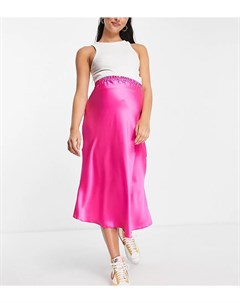 Эксклюзивная атласная юбка миди розового цвета Queen bee