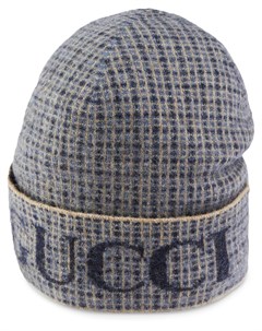 Клетчатая шапка бини с жаккардовым логотипом Gucci