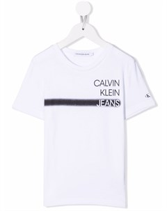 Футболка с контрастными полосками и логотипом Calvin klein kids