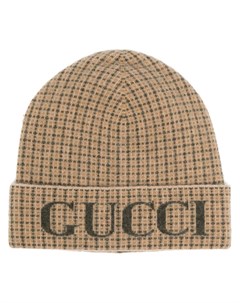 Шапка бини в клетку с логотипом Gucci